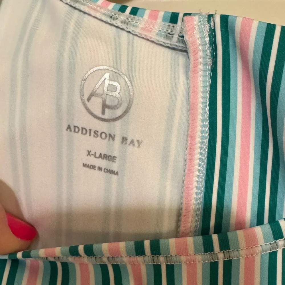 β¨ π Addison Bay Racquet Striped Print Crew Neck Sleeveless Pleated Active πβ¨ - Picture 7 of 15